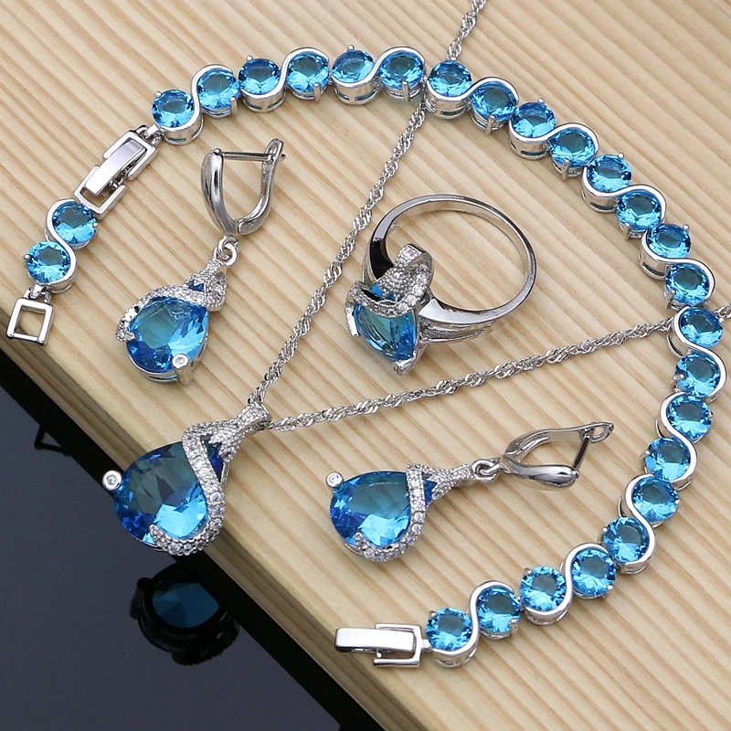 

Ocean Cubic Zirconia Bridal Jewelry Sets 925 Sterling Silver Decorations Women Earrings Fashion Dubai Jewelry Kits