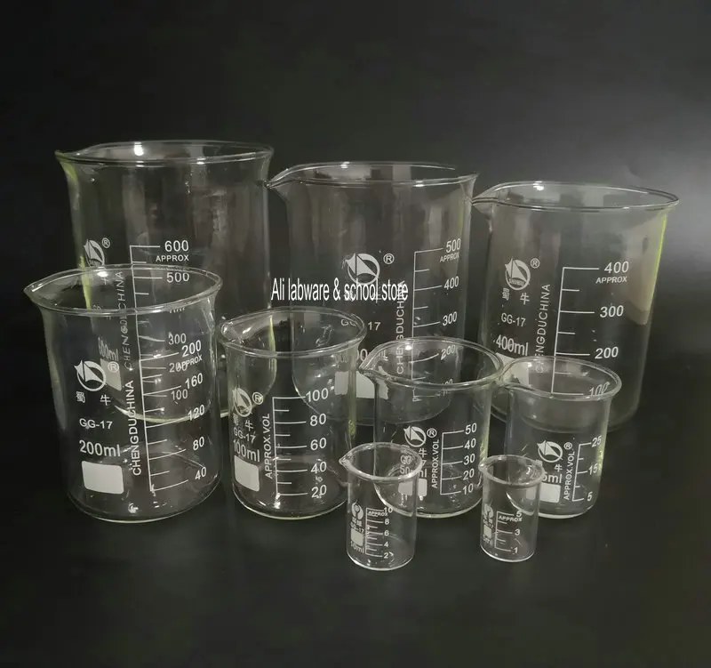 1PCS 25ml to 2000ml Transparent Graduated Glass Beaker Lab Measuring Cup Volumetric Glassware Chemistry Experiment Tool