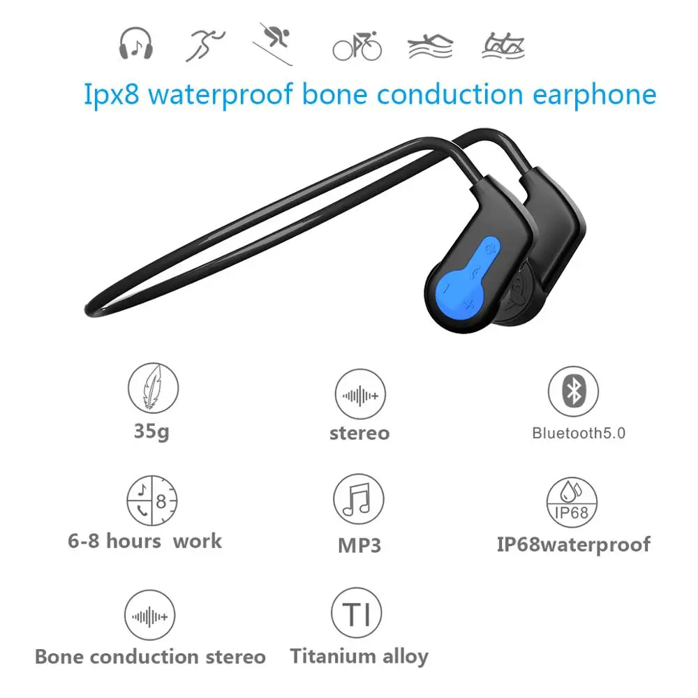 k3 Wireless Bone Conduction Headset IPX8 Waterproof MP3 Headphones Bluetooth 16Gb with Mic MP3 Swimming Sports Earphones Earbuds