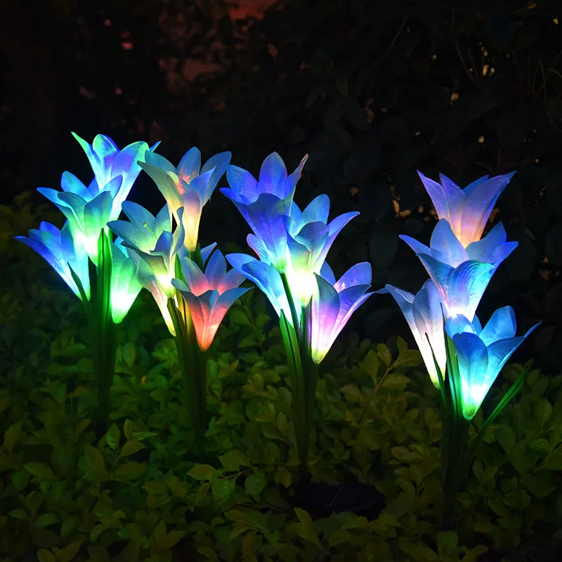 2pcs/Lot Solar Led Simulation Lily Flower Light Outdoor Waterproof Yard Lawn Landscape Decorative Lamp Villa Garden Night Lights