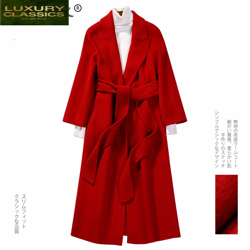 

Clothes Winter Coat Women 2021 Fashion 90% Wool Long Jacket + Belt Ladies Elegant Autumn Coat Female Casaco Hiver PED8335