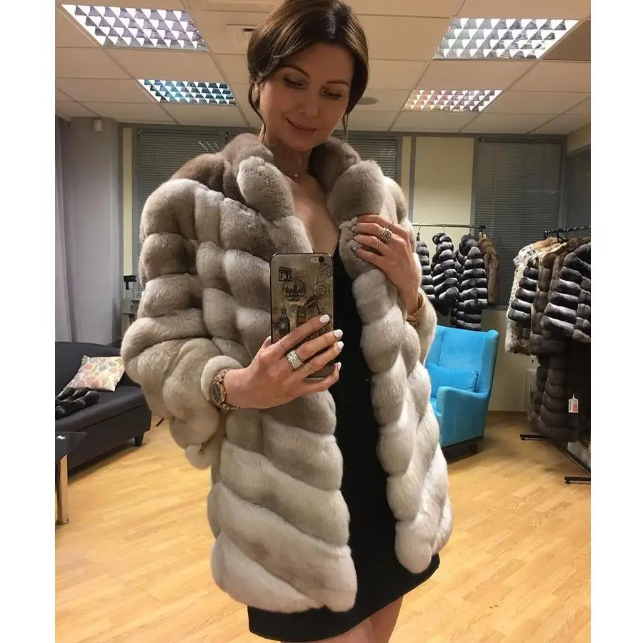 Genuine Rex Rabbit Fur Coat Female Jacket Women Fashion Warm Overcoat