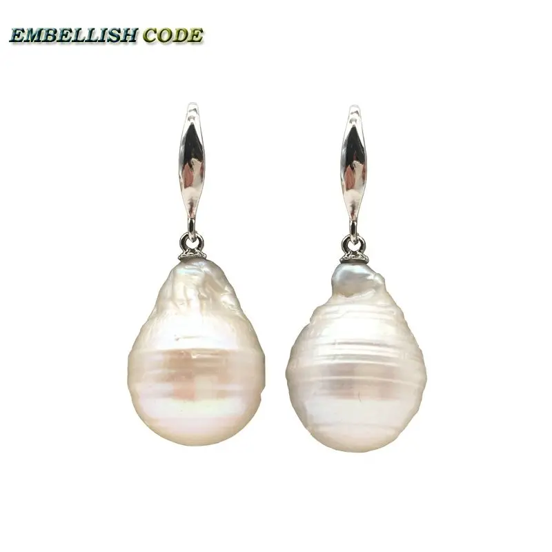 Special Big Size Baroque Nucleate Stely Hooking Earring Flameball Shape White Color Natural Freshwater Pearl