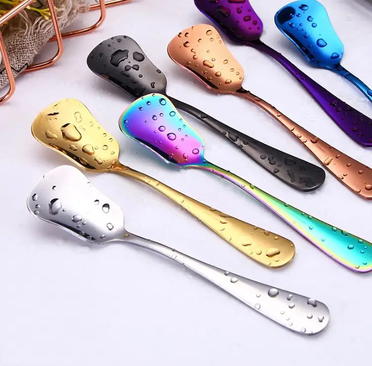 

Creative Ice Cream Spoons Stainless Steel Plated Dessert Scoop Tea Coffee Stirring Scoops Cake Sugar Honey Spoon SN140