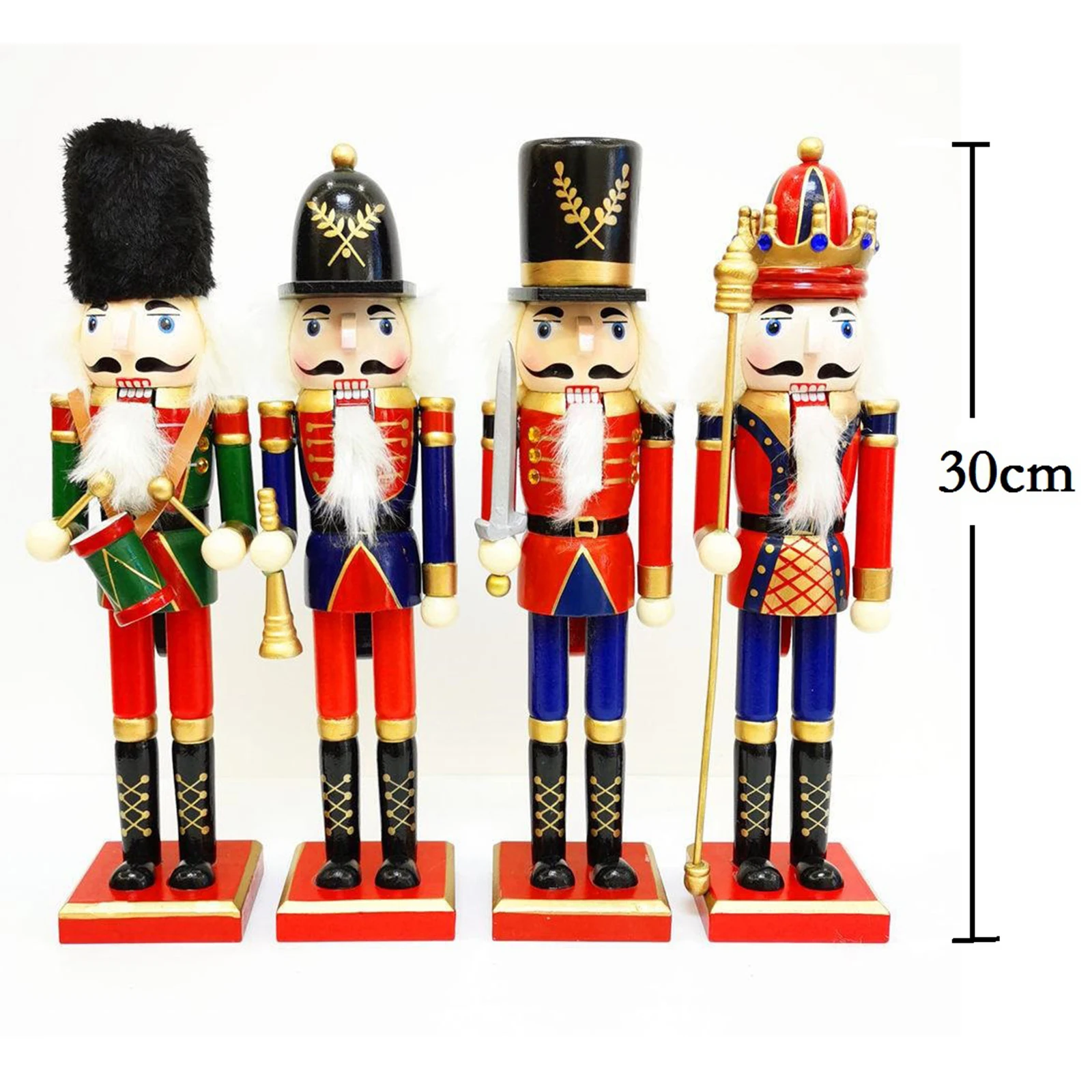 Wooden Nutcracker 30cm Tall, Multi-Coloured Soldier on Stand, Christmas Decorations Nutcrackers Decor Figure Handcraft Puppet