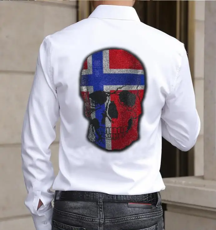

Fashion Men Skulls Shirt Solid Long Sleeve Diamond stone design Streetwear Casual Blouse Korean Style Shirts