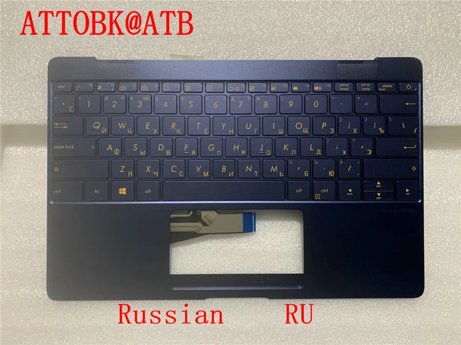 Imagem -05 - Teclado do Apoio de Mãos do Portátil Padrão Russo para Asus Zenbook Ux390 Ux390ua Ux390u Cinza Azul Ouro com Luz de Fundo Novo