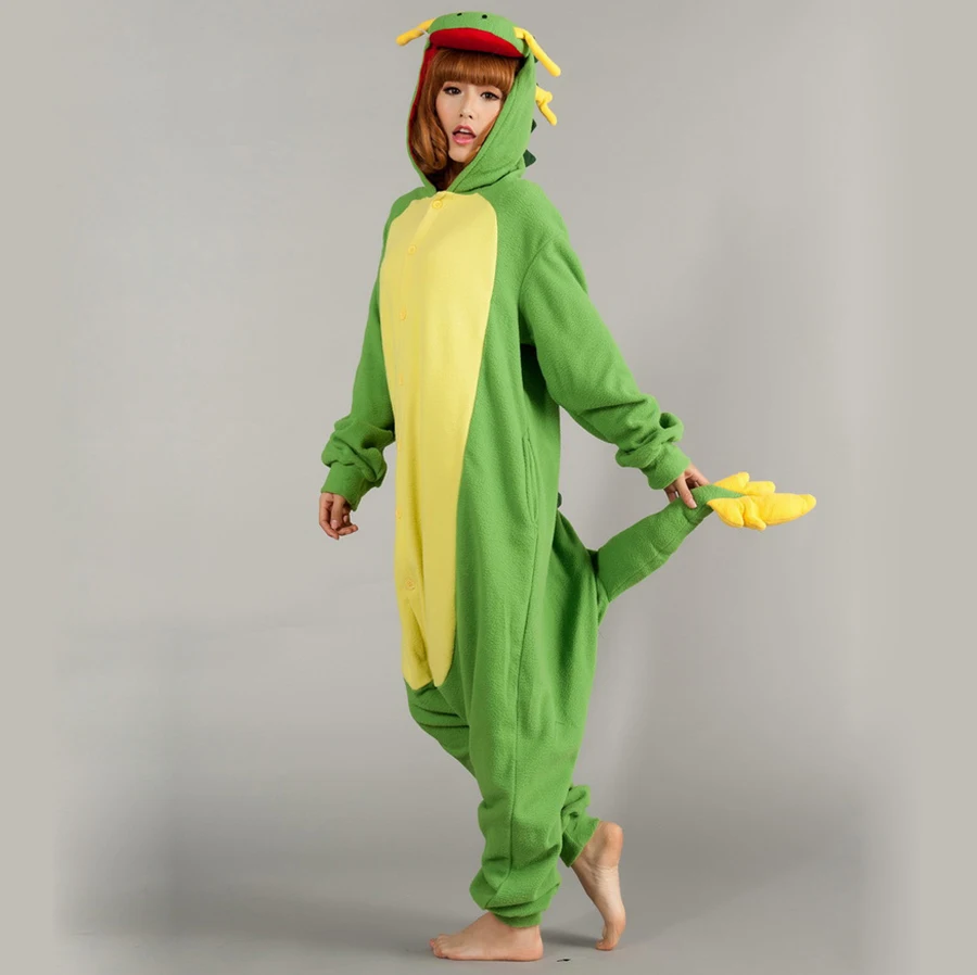 Vestido Green Dragon onesies Animal Cosplay pajamas Sleepwear For Women pyjamas Costumes one Piece Sleepsuit  romper Unisex