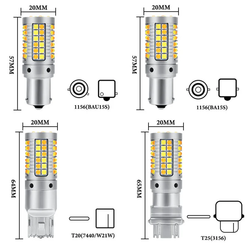 2pcs Canbus 1156 7440 3156 1156 BAU15S PY21W LED turn signal DRL Driving lights W21W WY21W T20 BA15S P21W Signal light Dual mode