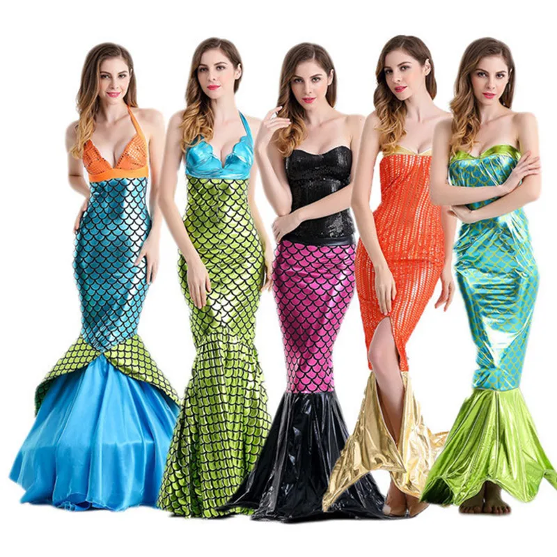 Fairy Mermaid Tail Princess Girls Cosplay Costume Adult Women Sexy Long Dress Halloween Party Clothes Female Mermaid Set Dress