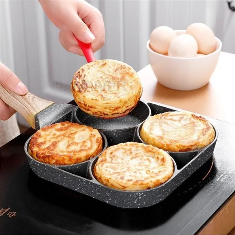 4 Hole Frying Pot Pan Thickened Omelet Pan Non-stick Egg Pancake Steak Pan Cooking Egg Ham Pans Breakfast Maker Kitchen Cookware