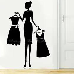 Fashion Style Woman Silhouette Dress Shop Sticker Vinyl Art Interior Decor Window Wardrobe Furniture Door Decals Wall Mural 4802