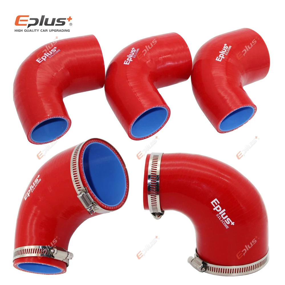 EPLUS Universal Silicone Tubing Hose 90 Degrees big to small Connector Car Intercooler Turbo Intake Pipe Coupler Red Multi Size