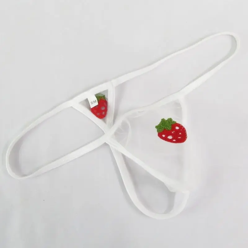 Sexy Sissy Men\'s Thong Mesh Embroidered Strawberry Cherry Pattern Breathable G String Gay Underwear