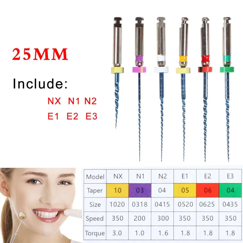 6 pcs Dental Endodontic NiTi Engine Use Rotary Endo File Super Taper 25mm Dental Tool Free Shipping