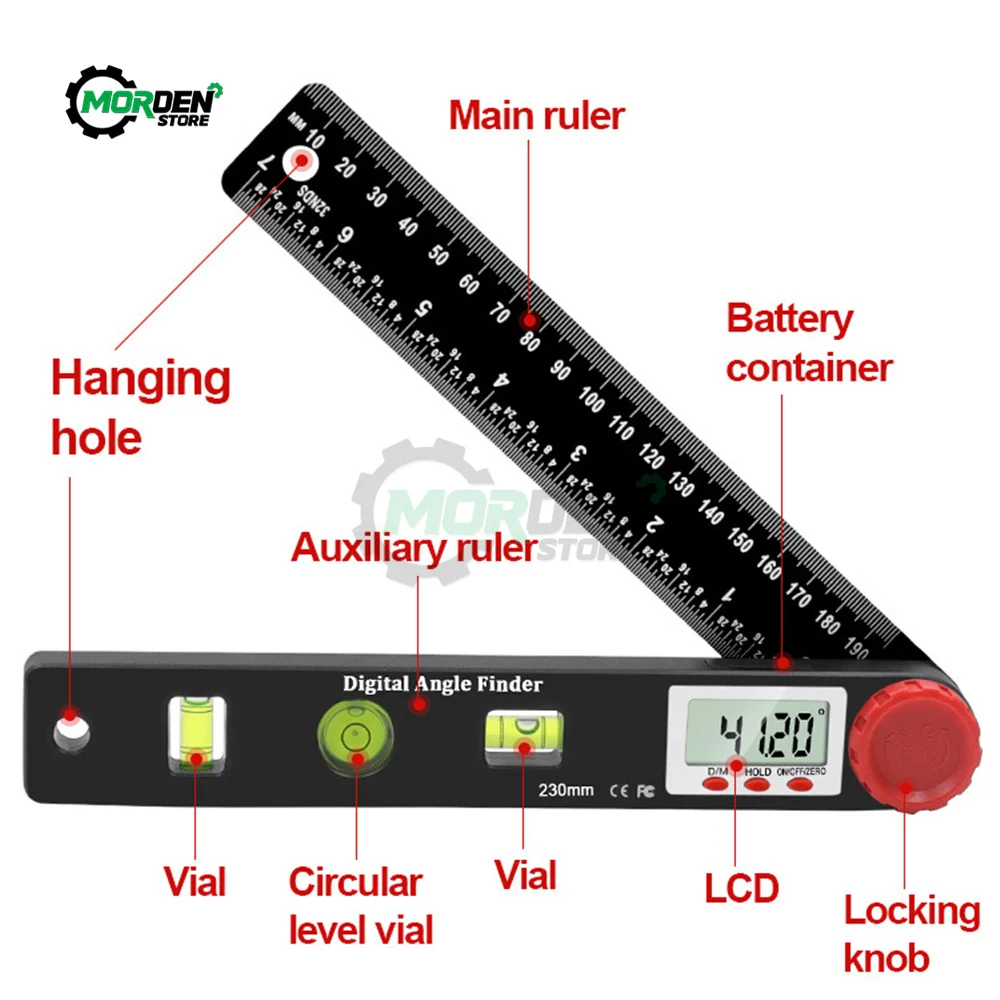 230mm 4in1 Digital Protractor Angle Ruler Spirit Level Universal Ruler Woodworker 360 Degree Angle Protractor Measuring Tools