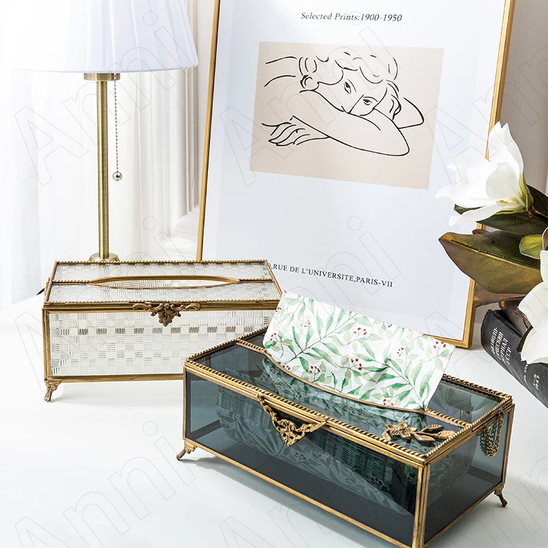 

Creativity Relief Craft Grass Tissue Boxes European Modern Brass Golden Border Paper Towel Organization Living Room Decoration