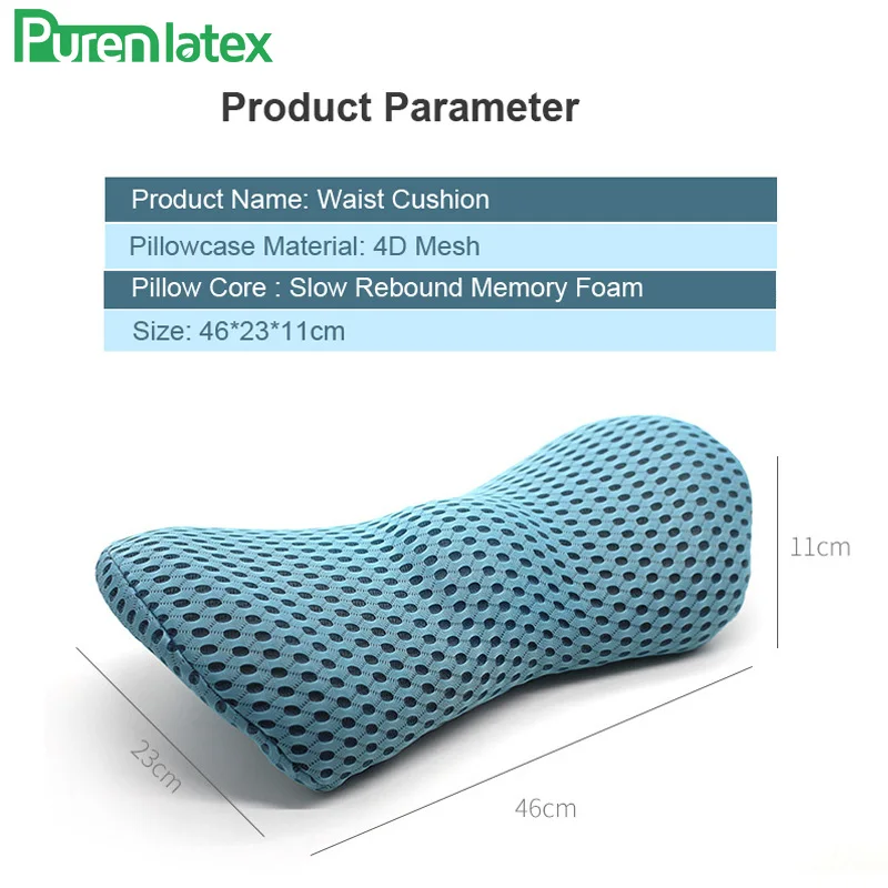 Purenlatex Memory Foam Waist Cushion for Pregnant Woman Back Support Cushion Orthopedic Pillow for Sleeping Release Pressure