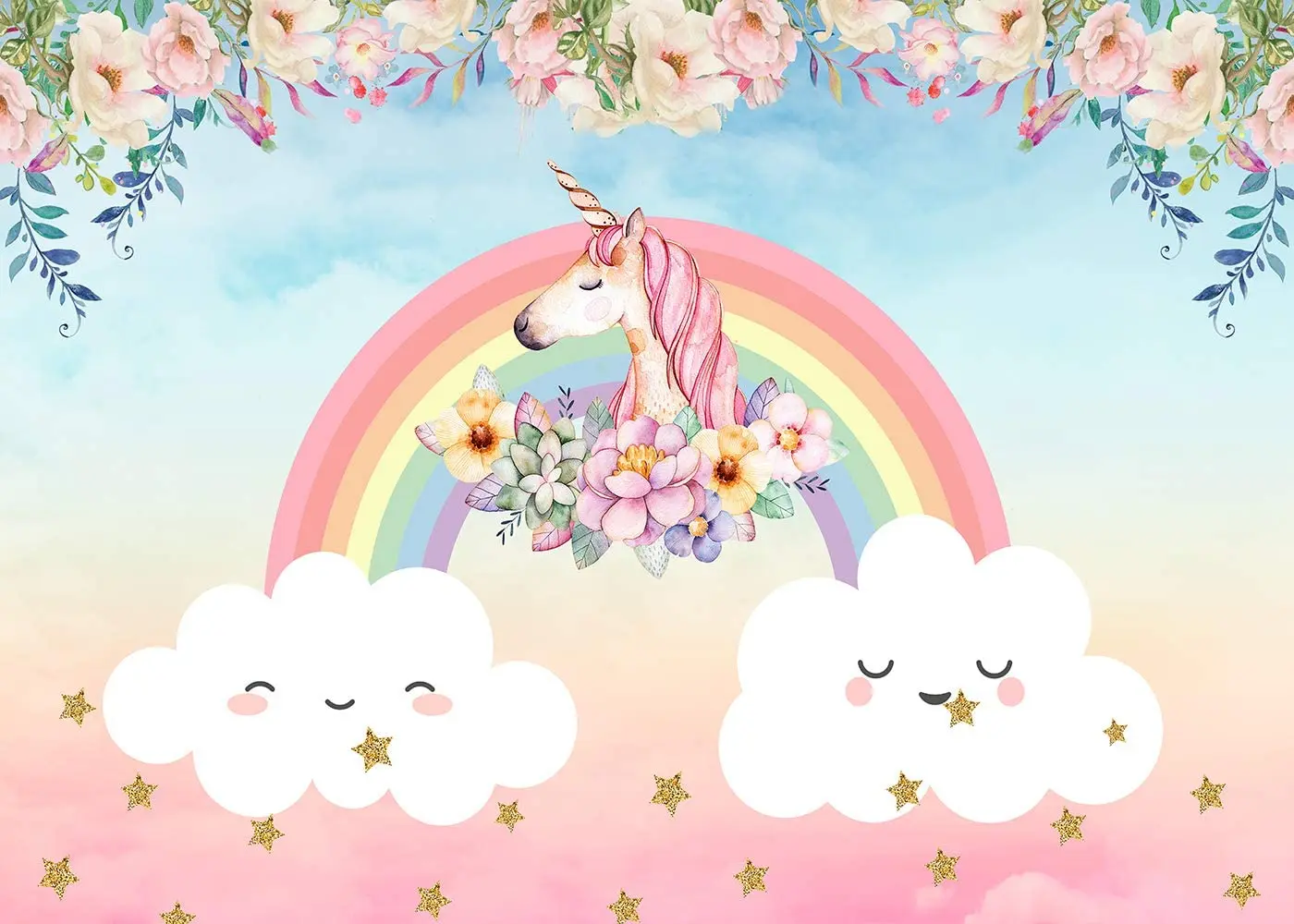 Capisco Unicorn ฉากหลัง Mermaid Rainbow ดอกไม้ Cloud ทารกแรกเกิด Baby Shower Birthday Party การถ่ายภาพพื้นหลัง Photophone