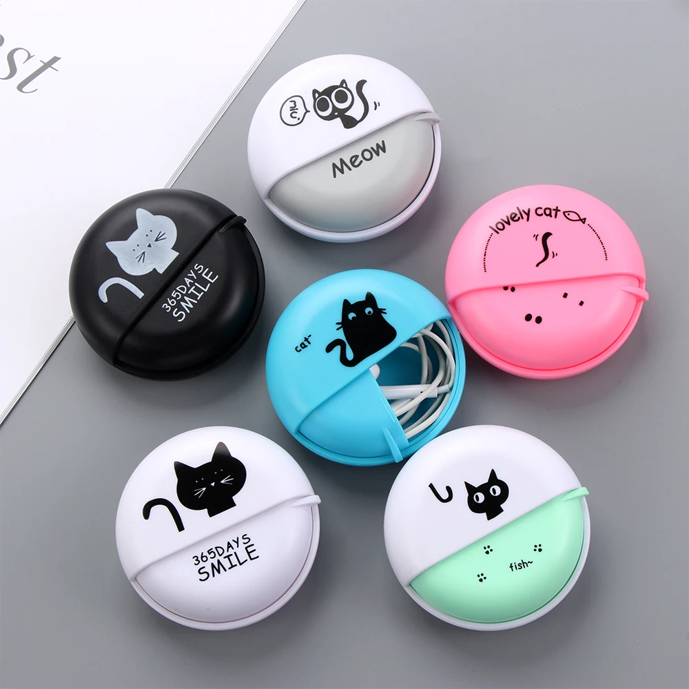1pcs Headphone Cable Box Round Headphone Storage Box Rotating Cover Earphone Container Home Accessories Cute Data Line Box Case