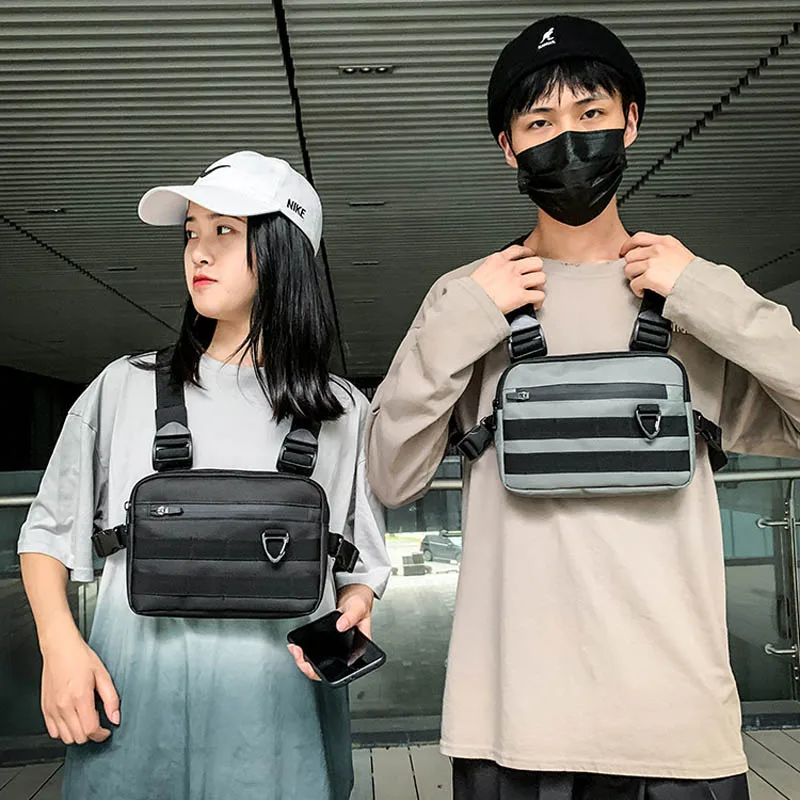 

Hip Hop Vest Backpack Men Sports Tactical Package Nylon Unisex Streetwear Hiking Bag Male Belt Waist Bag Fashion Chest Bags