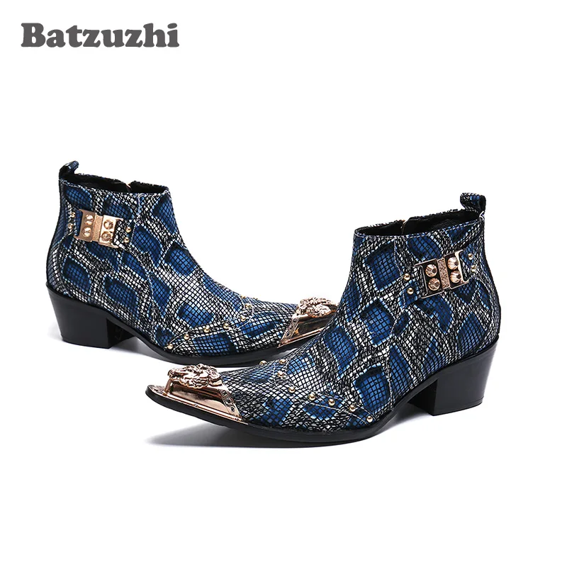 Batzuzhi Boots Men Iron Toe 6.5CM Heels High Increased Leather Dress Men Boots Blue for Man Party Runway Bota Masculina! US6-12