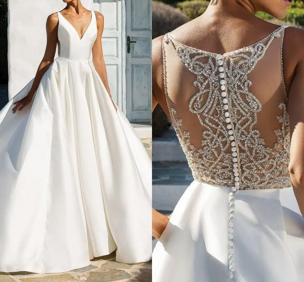 2020 Dubai vestidos de boda largo con cuentas vestidos de novia de moda robe de mariee vestido de novia marfil casamento