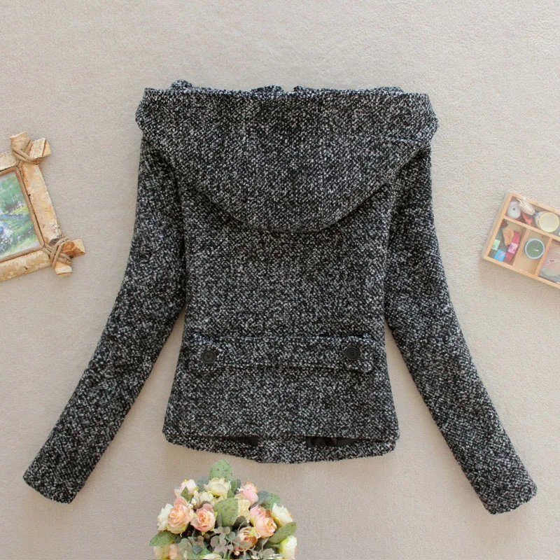 Elegant Women\'s Coat 2 Pockets Jackets Solid Color Coats Female Outerwear Autumn Casual Double Breasted Hoodie Overcoat C05604B