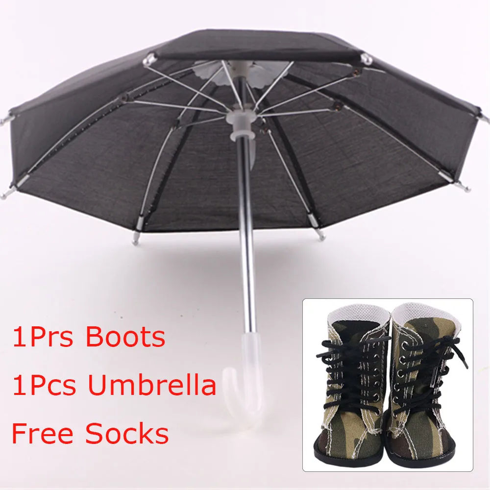 3Pcs/Set Doll Shoes Rain Boots Umbrella Socks Accessories For 18 Inch American of Girl&43Cm Baby New Born Reborn Doll Girl`s Toy