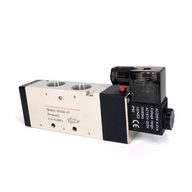 Pneumatic Valve Electric Solenoid Valve 4v410-15 Control Air Gas Magnetic 5 Way 2 Position DC12V 24V AC110V 220V Coil Volt
