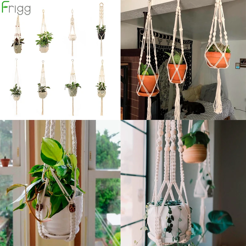 Colgador de macramé hecho a mano para plantas, maceta de flores, decoración de pared, Patio, jardín, cesta colgante