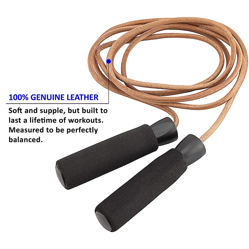 Sport Cowhide Leather Jump Rope Adjustable Skipping Rope For Speed Quiet Training Boxing MMA Cardio Crossfit Fitness GYM