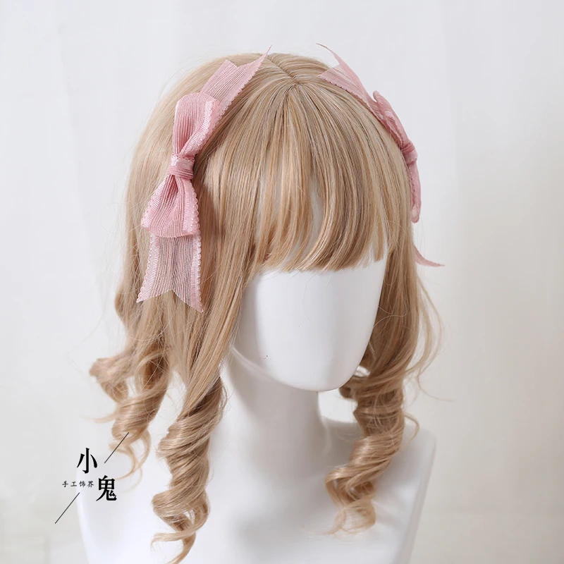 Fascia per capelli originale copricapo in pizzo con fiocco rosa fumo Lolita KC fascia rosa