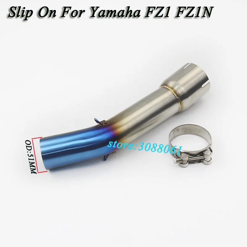 Motorcycle Full System Exhaust 51MM Muffler Modified Blue Middle Link Pipe Tube Slip On For Yamaha FZ1 FZ1N Without Exhaust