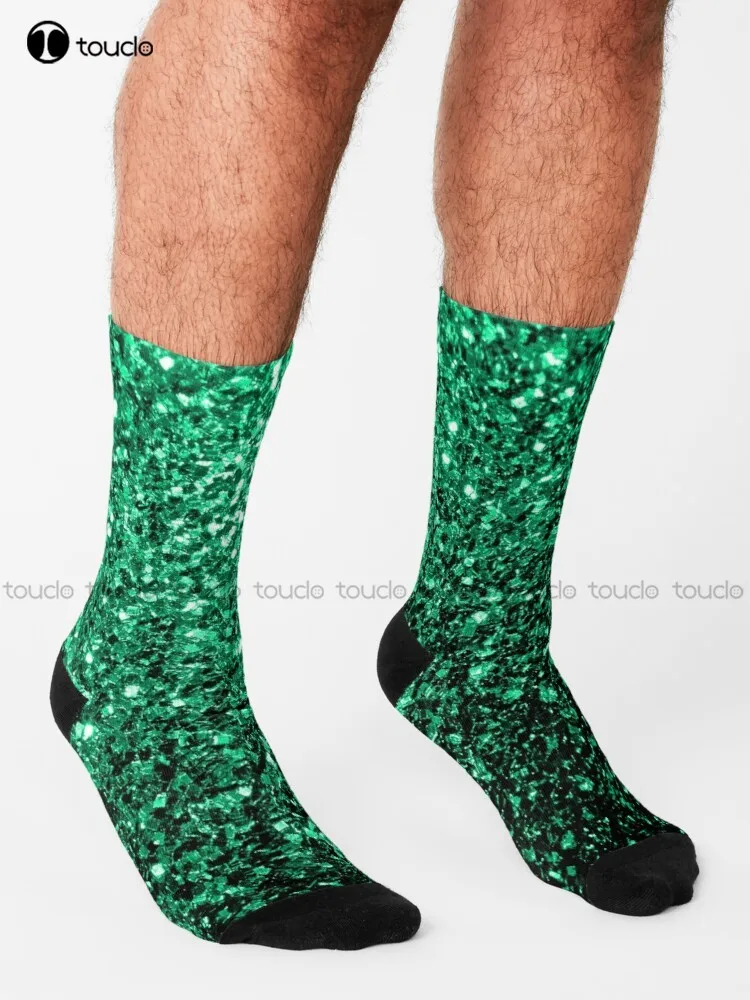 Emerald Green Faux Glitter Sparkles Socks Slouch Socks Personalized Custom Unisex Adult Teen Youth Socks 360° Digital Print