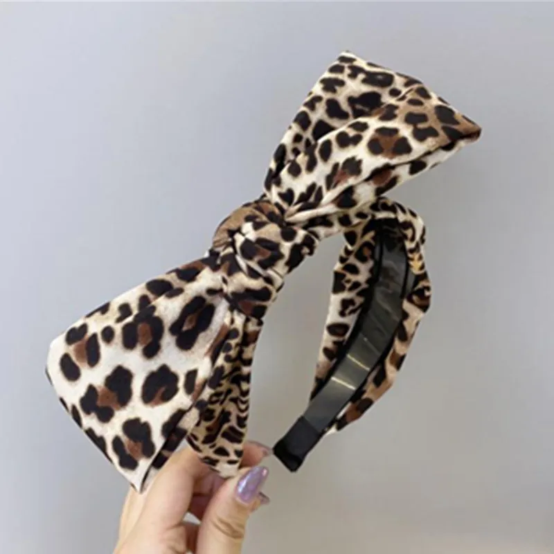 Leopard Bow Hair Hoop Bow Anti-skid Wide Side Bow Knotted Headband Face Washing Hair Ornament Women Hair Accessories Hairband