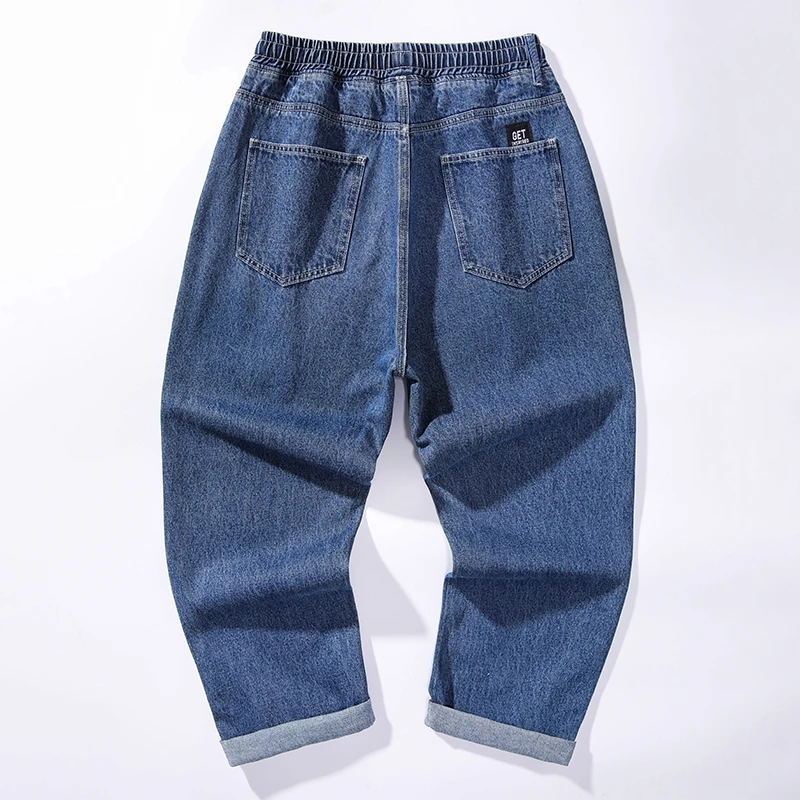 2023 Spring Men's Baggy Jeans Loose Harem Pants Elastic Waist Large Size 5XL 6XL 7XL Fashion Streetwear Classic Black Blue