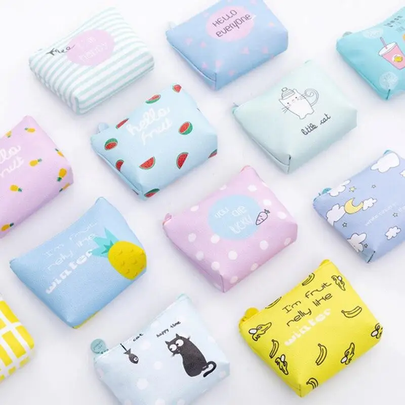 Cute Small Coin Purses Pu Leather Summer Fruit Pattern Earphone Card Key Coin Holder Wallet Bags Cartoon Money Storage Pouch Bag