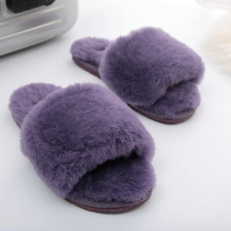 Colorful Wool Lady Home Slippers Natural Sheepskin Fur Slippers Fashion Female Winter Slippers Women Warm Indoor Slippers Soft