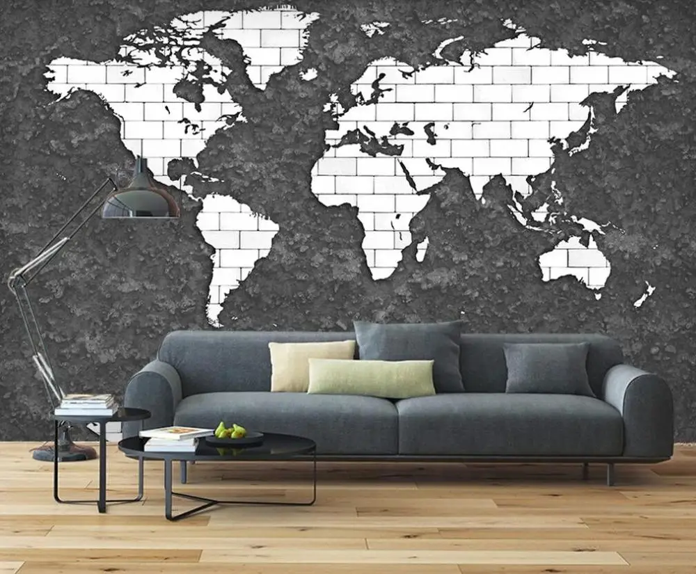 

Custom 3D mural wallpaper vintage cement map brick wall background wall decorative painting