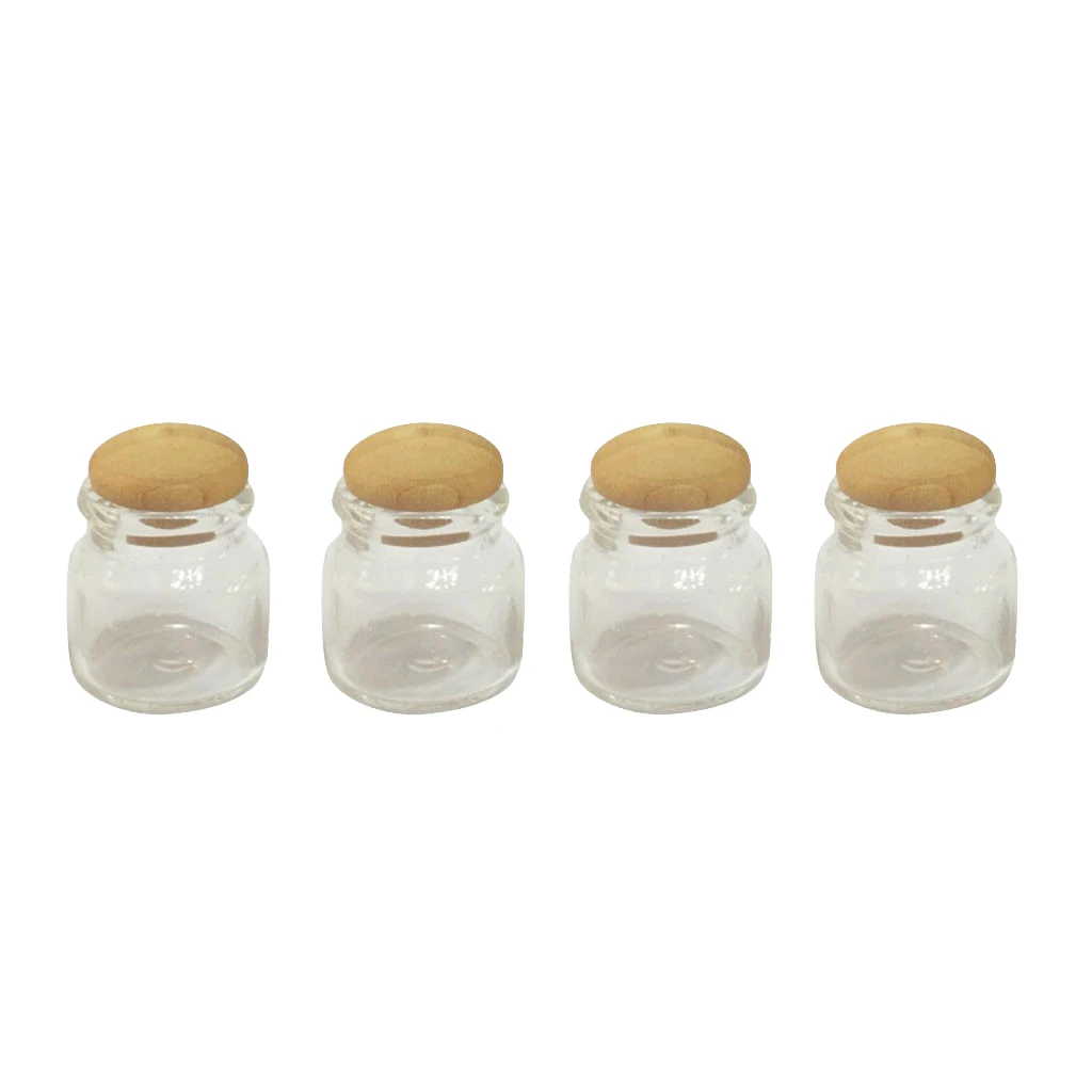 Dollhouse 4Pcs Miniature Food Jar W/ Wooden Lids FOR 1/12th Scale Dolls House