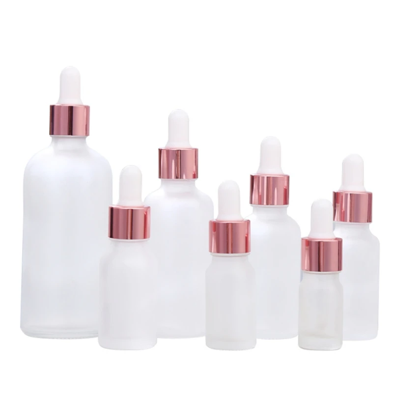 

5ml~100ml Glass Dropper Bottle Essential Oil Frost clear Droppers Bottles with Rose gold cap