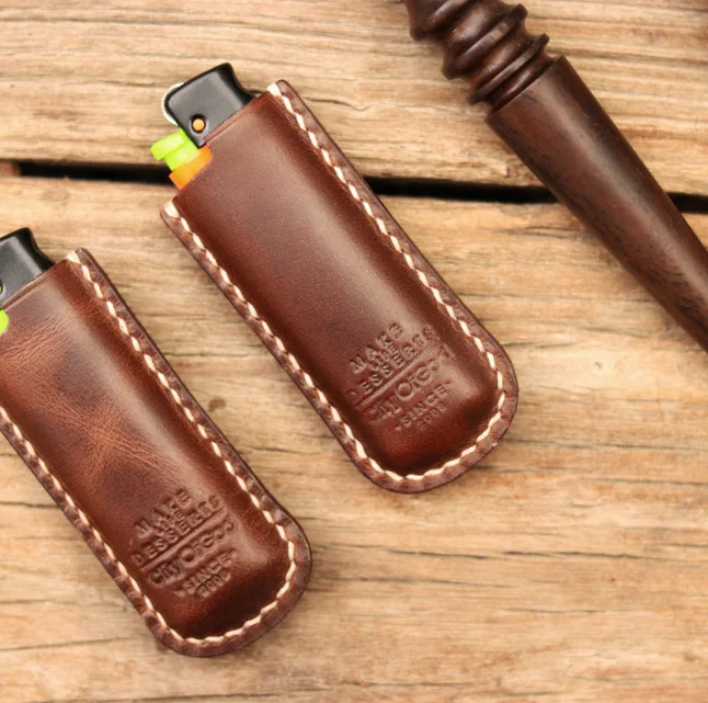 

Handmade Genuine Leather Windproof Cigarette Lighter Bag Small Box Case For one-time Lighter Super Match Cover Men Box Holder