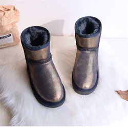 2025 Genuine Leather Waterproof Classic Lady Thick Plush Boots Women's Shoes Warm Shoes Winter Mujer Botas Woman Snow Boots