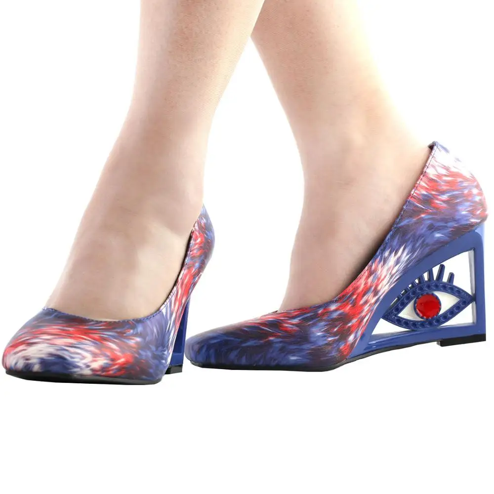 SHOW STORY Vintage Feather Pattern Square-Toe Wedge Eye Shape High Heels Pumps