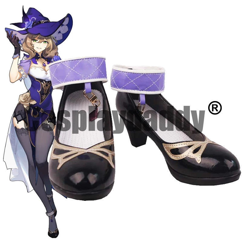 Genshin Impact Mondstadt Knights of Favonius Witch of Purple Rose The Librarian Lisa Minci Cosplay Ankle Strap Heel Shoes S008