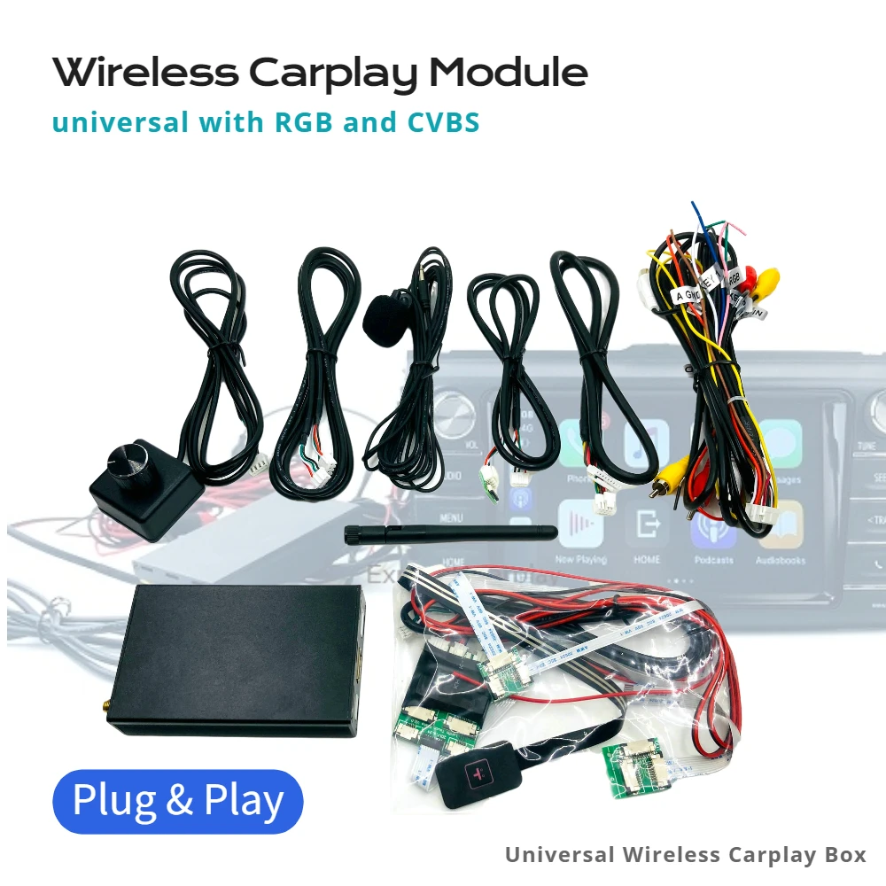 Kits de adaptación de coche Universal inalámbrico CarPlay Android Auto LVDS RGB CVBS HDMI soporte pantalla táctil perilla micrófono BT volante RCA