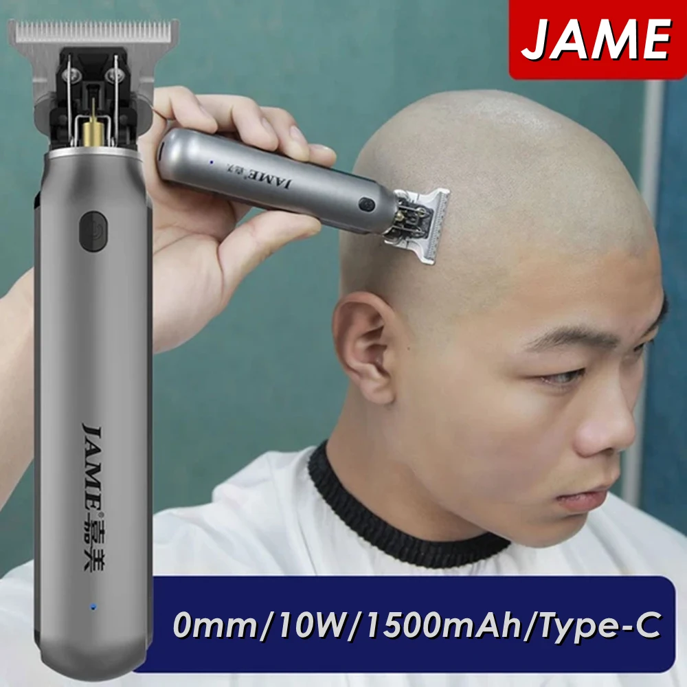 JAME Professional Hair Clippers Men T Blade Beard Trimmer Barber Haircut Machine Electric Cordless Hair Trimmer 0mm Shaver USB