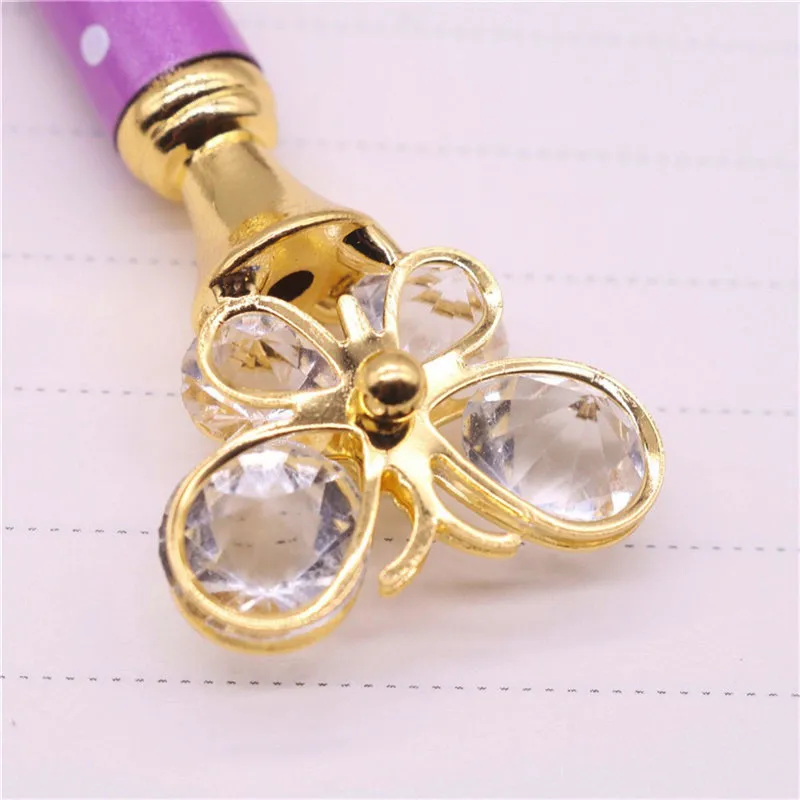 5 Pcs Crystal Butterfly ballpoint pen 0.7mm bullet tip Metal ball pen Student Office Stationery Writing pen Black refill