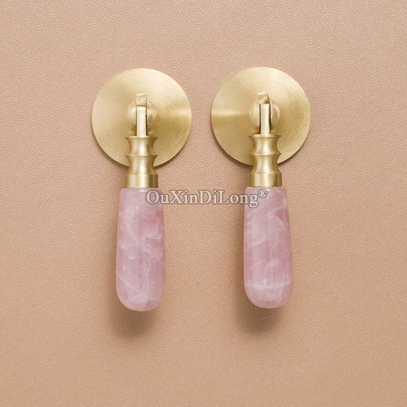 High-end 4PCS Brass+Natural Crystal Pendant Furniture Pulls Handles Drawer Knobs Cupboard Wardrobe Kitchen Wine TV Cabinet Pulls